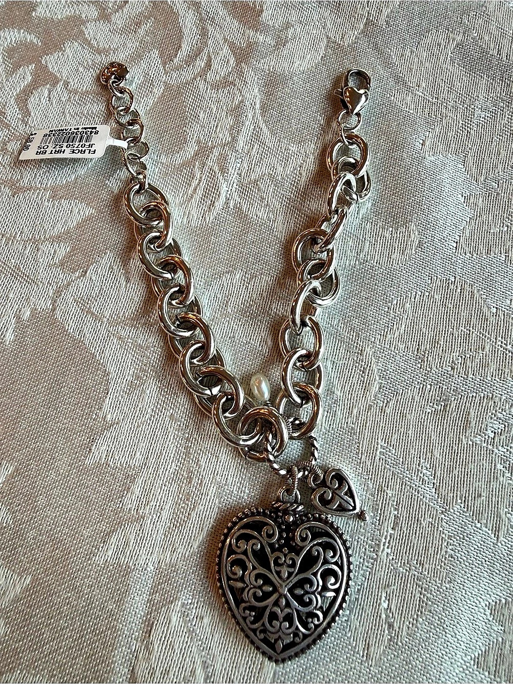 Brighton Florence Heart Bracelet Pendant Necklace in Silver & Black
